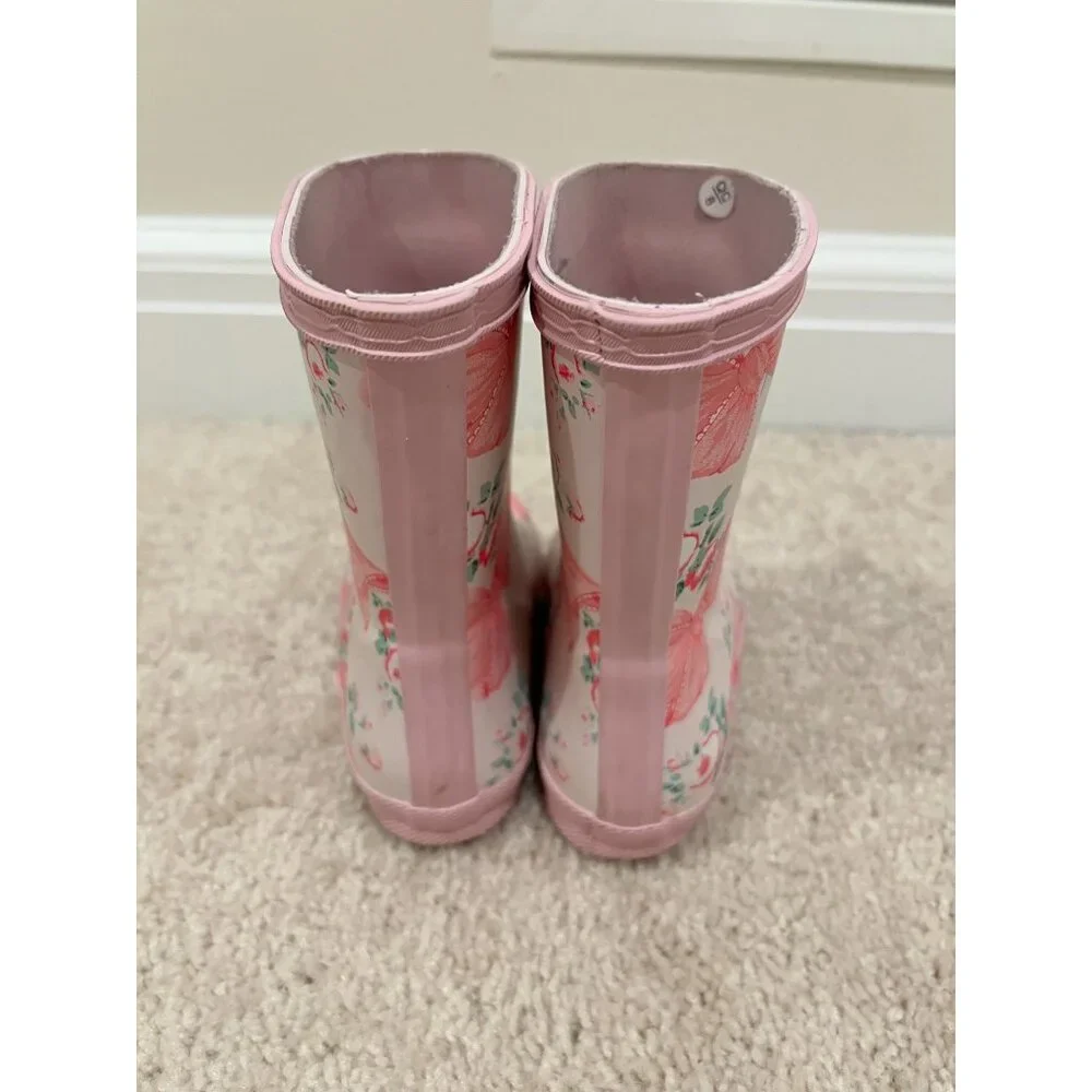Hunter X Love Shack Fancy Boots Girls Kids Size US 7 Pink Bows - Picture 3 of 11